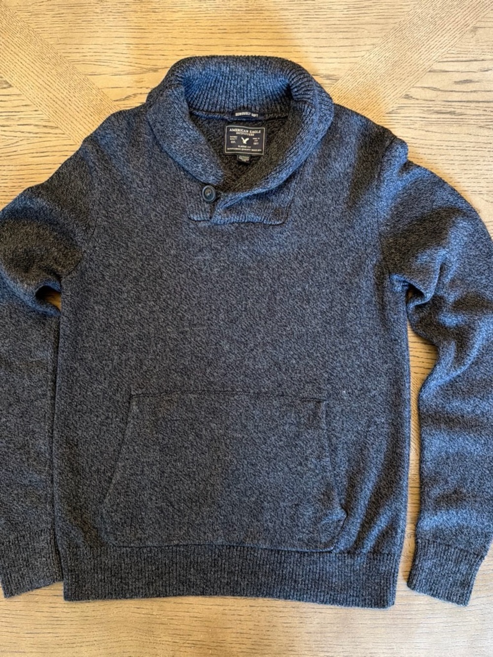 American Eagle Outfitters Men’s Dark Gray Shawl-Collar Sweater